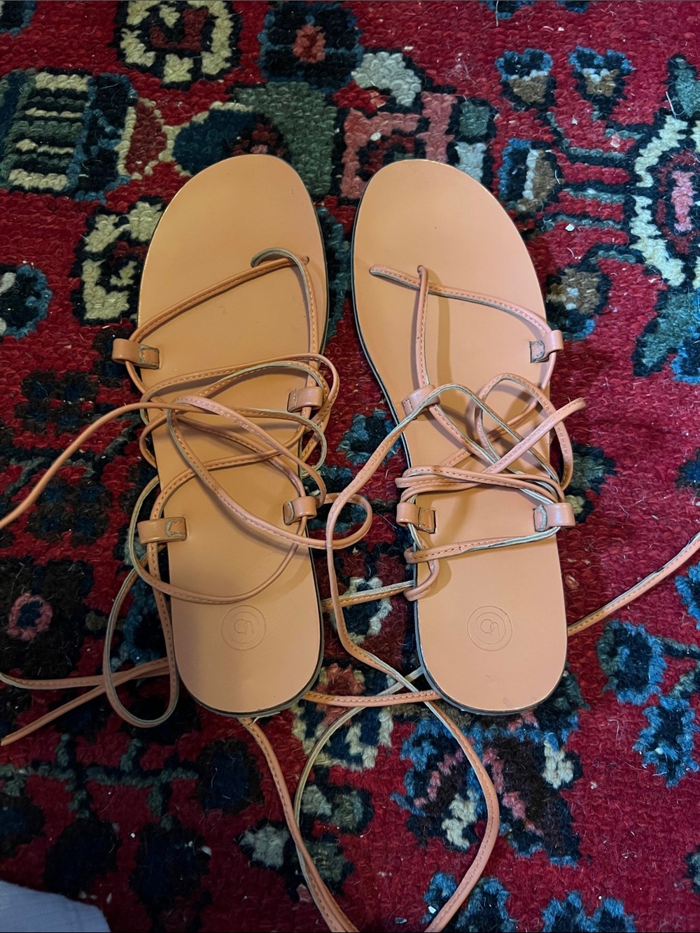 Women's Lace-Up Flat Sandals in salmon color size 10